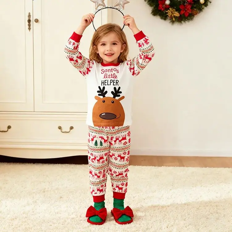 

2025 Red Green Santa Claus Print Christmas Outfit Kids Girls Homewear Set Soft Loose Pajamas Baby Boys Thin Sleepwear Xmas Look