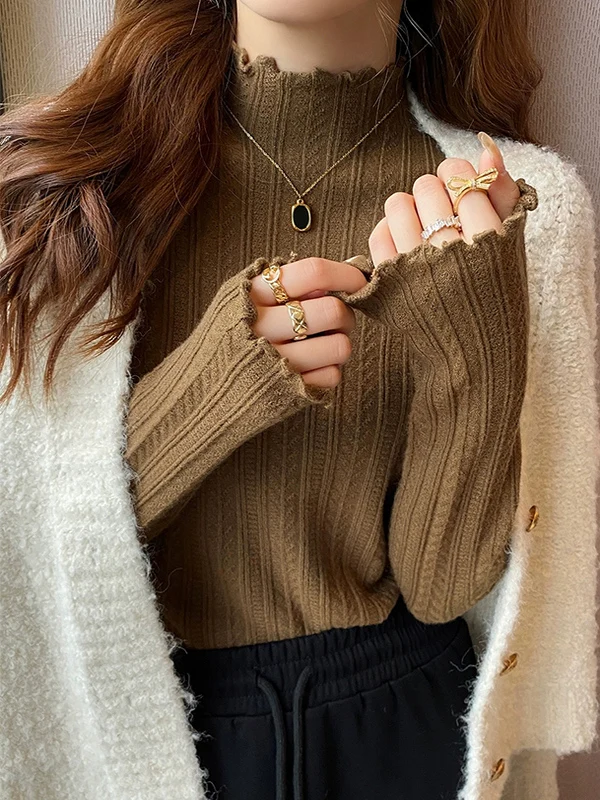 

plus Size 300 Pou Women's Long Sve Sweater Slim Fit T-irt Korean Sle Commute Pure Color Autumn Versatile Base irt