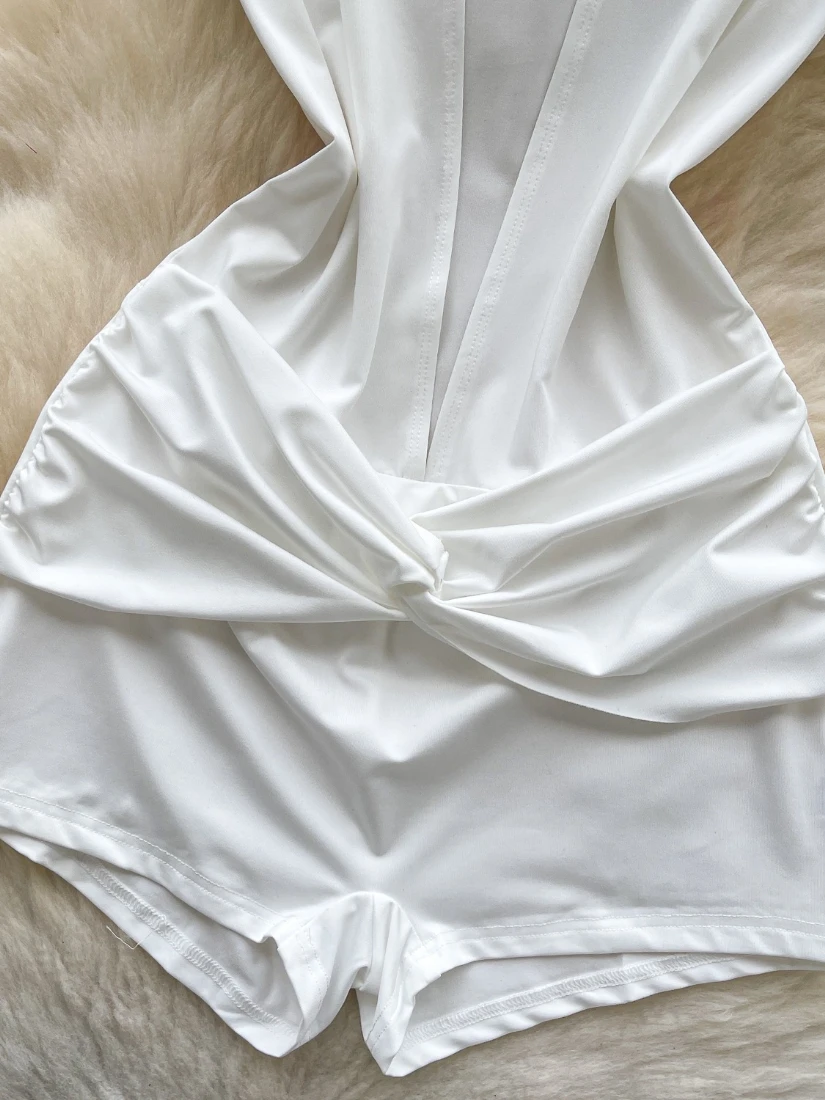 Foamlina-mono ajustado trenzado para mujer, traje Sexy de calle europea con escote en V profundo, pantalones informales de manga corta, verano