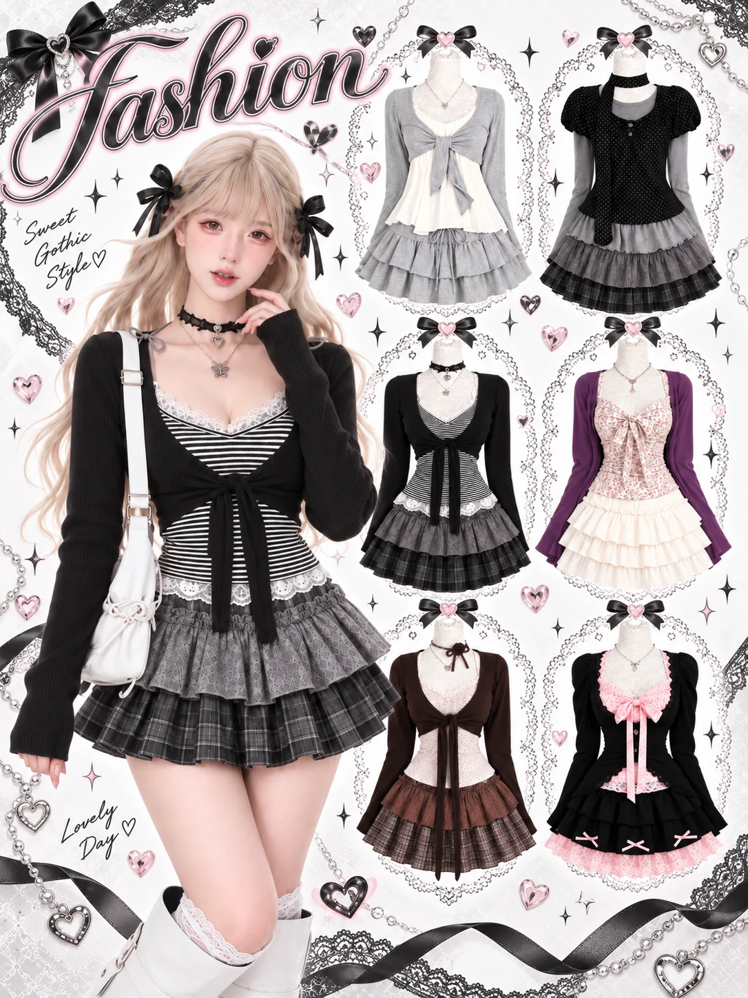 Japanese Sweet Preppy Style Skirt Set Women Kawaii Lace Patchwork Bow Tops + Y2k Plaid Mini Skirt Elegant Outifits 2 Piece Set