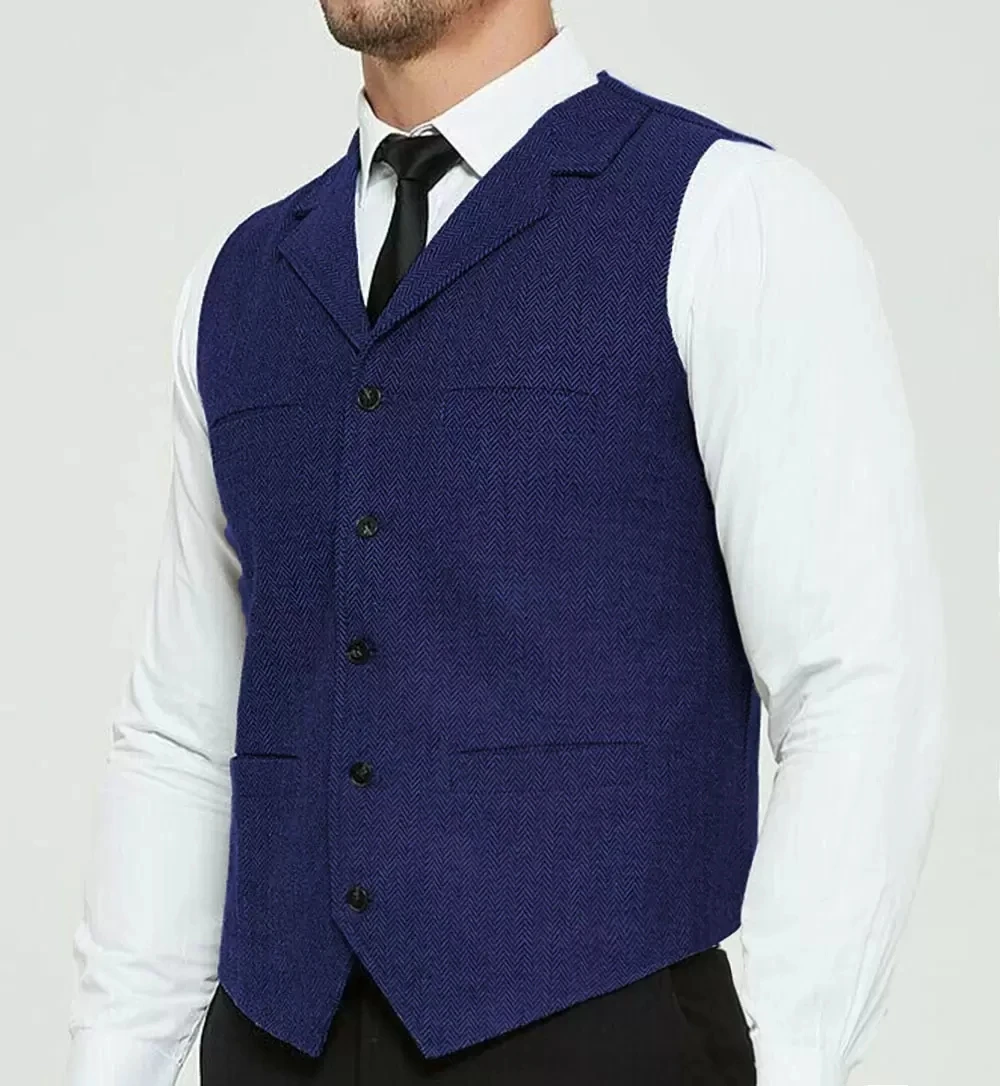 

Men's Vest Herringbone Pattern Wool Tweed Slim Fit Casual Vest Gentleman Business Vest Wedding