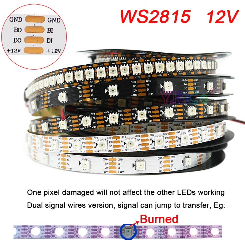 Tira de luces LED direccionable IP30/5050, 1-5m, WS2815, WS2812B, WS2812, 96/144 píxeles RGB, 30/60/74/65/67 LED/M