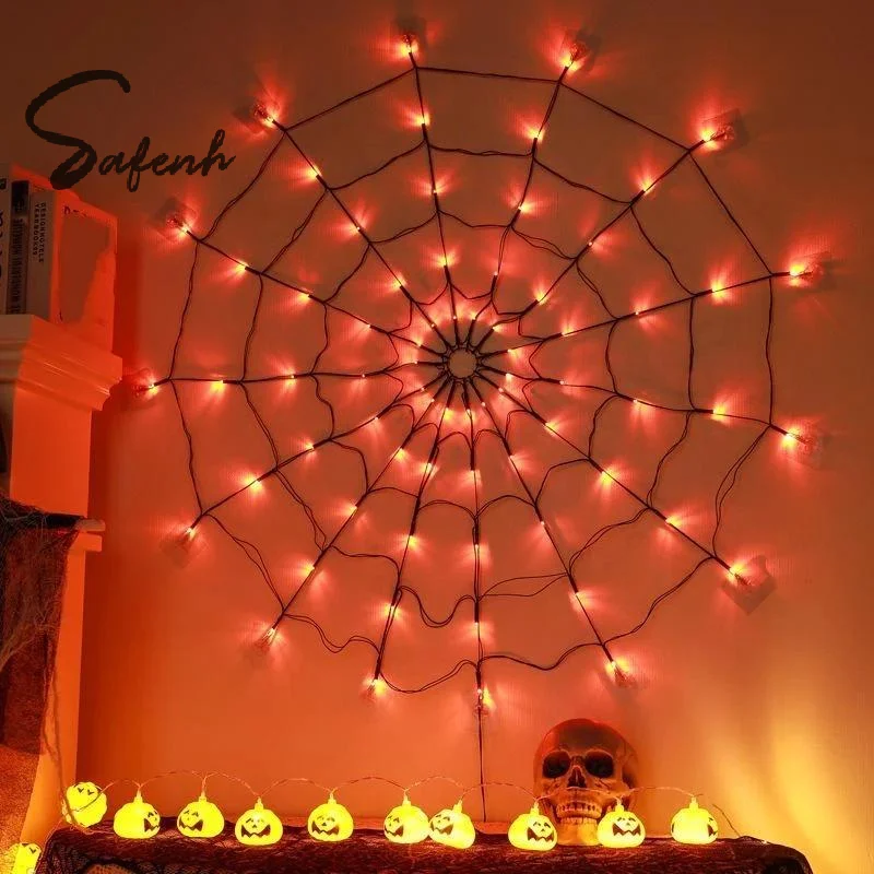 Halloween LED String Light Spider Web Ghost Festival Atmosphere Light For Haunted House Party Decoration Colorful Lighting