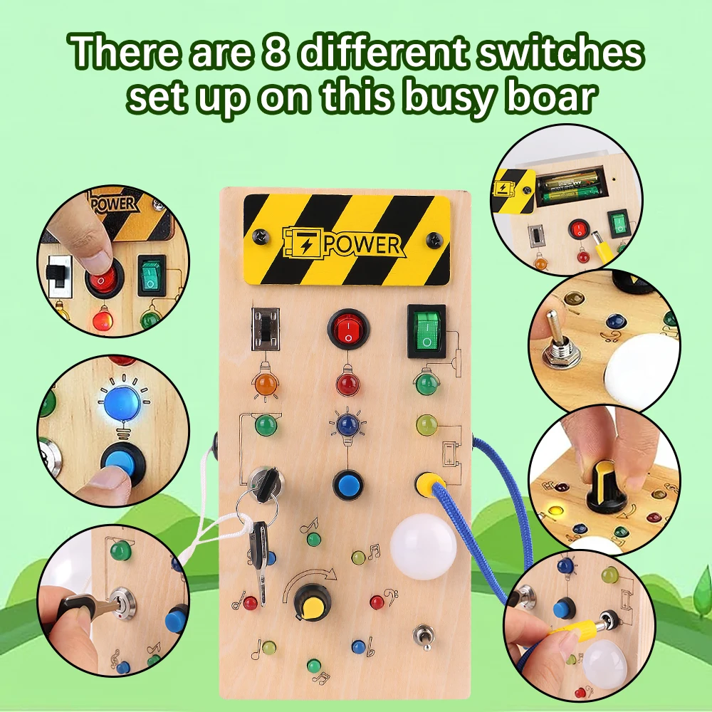 Wooden With LED Light Travel Activities Children Games Montessori Busy Board Sensory Toys Switch Control Board Switch Light