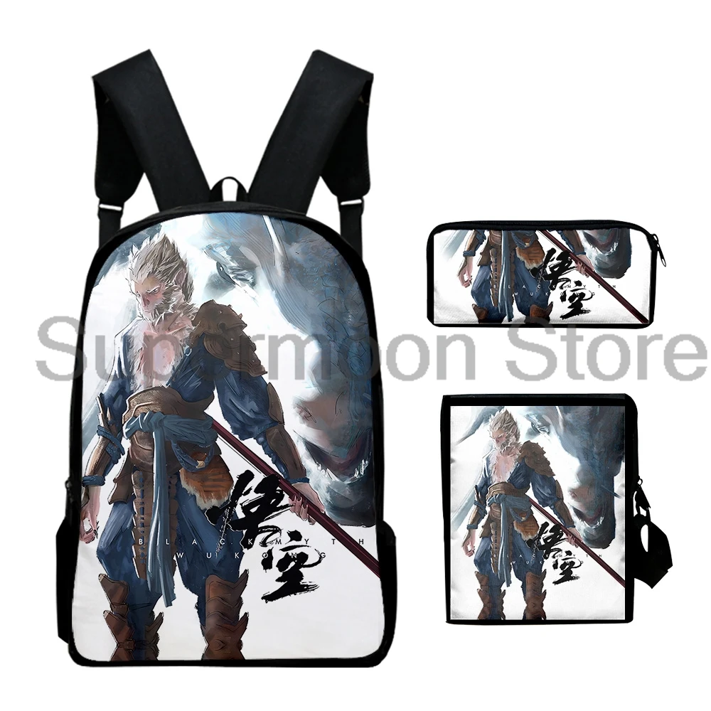 Czarny Myth Wukong plecak 3 sztuk/zestaw plecak Crossbody torba piórnik kobiety mężczyźni plecak na co dzień unisex plecak torby podróżne