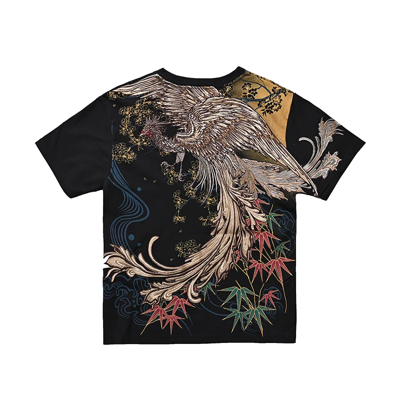 New Summer Chinese Style Hokusai Fashion Embroidered Round Neck Men's Short Sleeve T-Shirt by Chonggong, Designed by Youth Brand