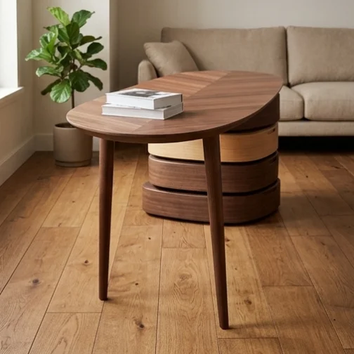 Modern Minimalist Office Desk, Walnut Study Table, Retro Rotating Design, Vintage Drawers, Boss Executive Furniture
