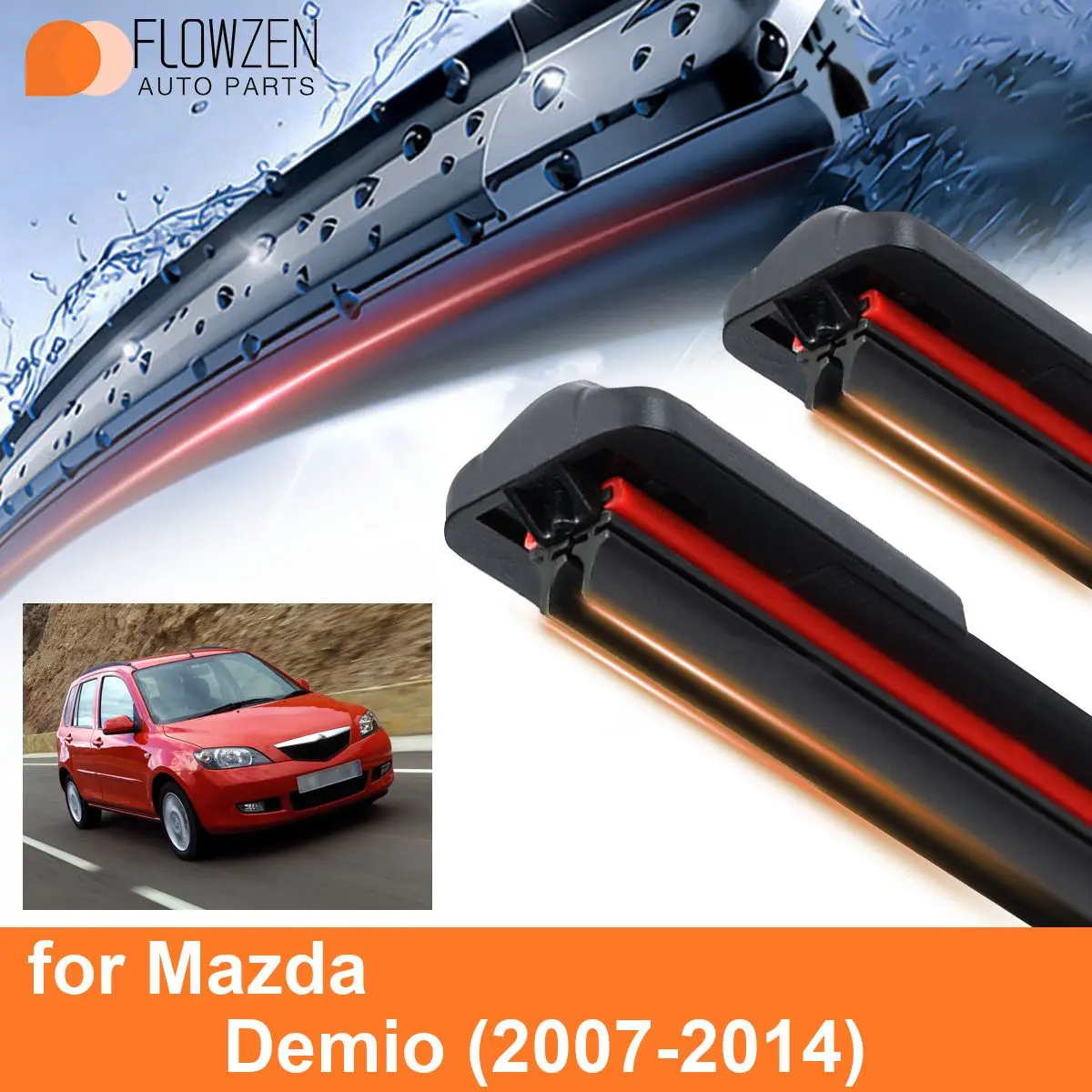 Car Windshield Wiper Blades for Mazda Demio Double Rubber Frameless Bracketless WipersSoft Accessories  2010 2011 2012 2013 2014