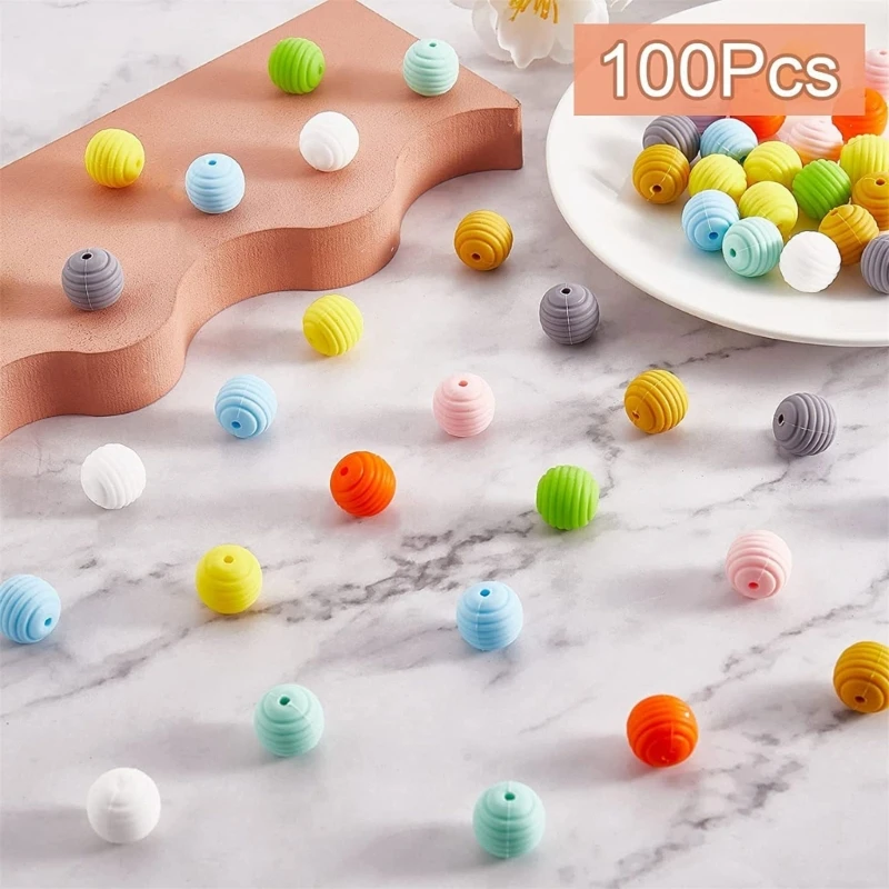 100Pcs Silicone Beads Making Kits for Bracelet Car Keychain 10 Color Round Beads DIY Accessory Set for Women Girls