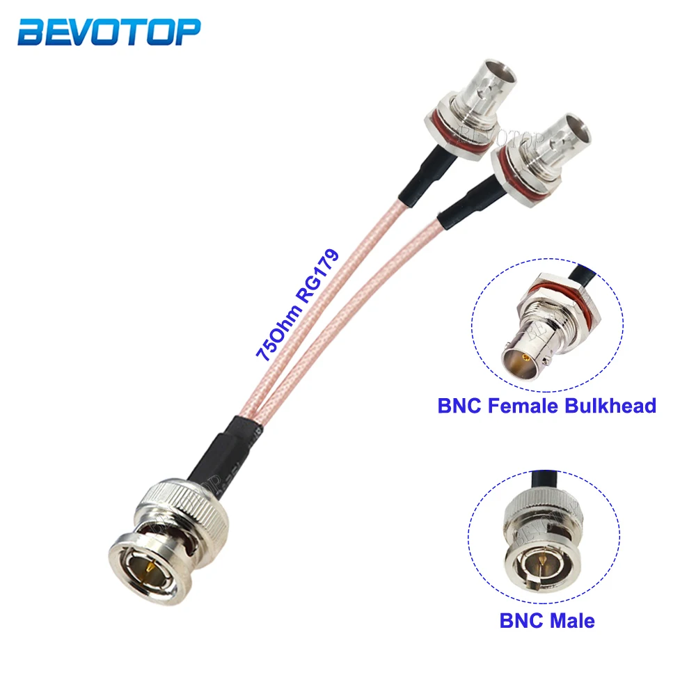 

RG179 Cable BNC Splitter Cable V Type 1*BNC Male Plug to 2*BNC Female 75Ohm Connector RG-179 RF Coaxial Jumper Pigtail 15CM-50CM