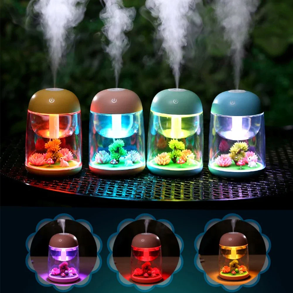 

Mini Portable Mist Humidifier Transparent Micro-landscape Air Humidifier Spray Air Purifier Diffuser with LED Lights for Home