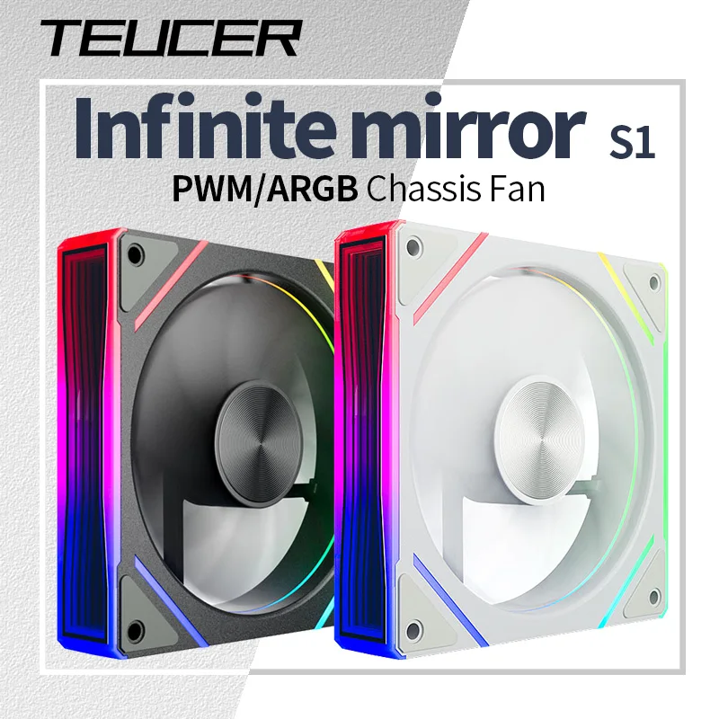 Teucer 120mm PWM ARGB PC Case Fan Center CD Appearance Circular Mirror Light Effect CPU Radiator Cooling Chassis Ventilador
