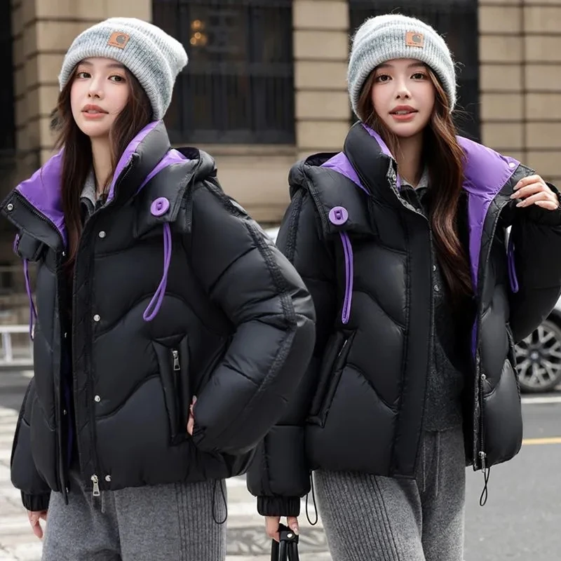 Winter Down Cotton Jacket Women 2025 New Color Contrasting Cotton Jacket Fashionable Thickened Warm Cotton Coat Short Anti Cold