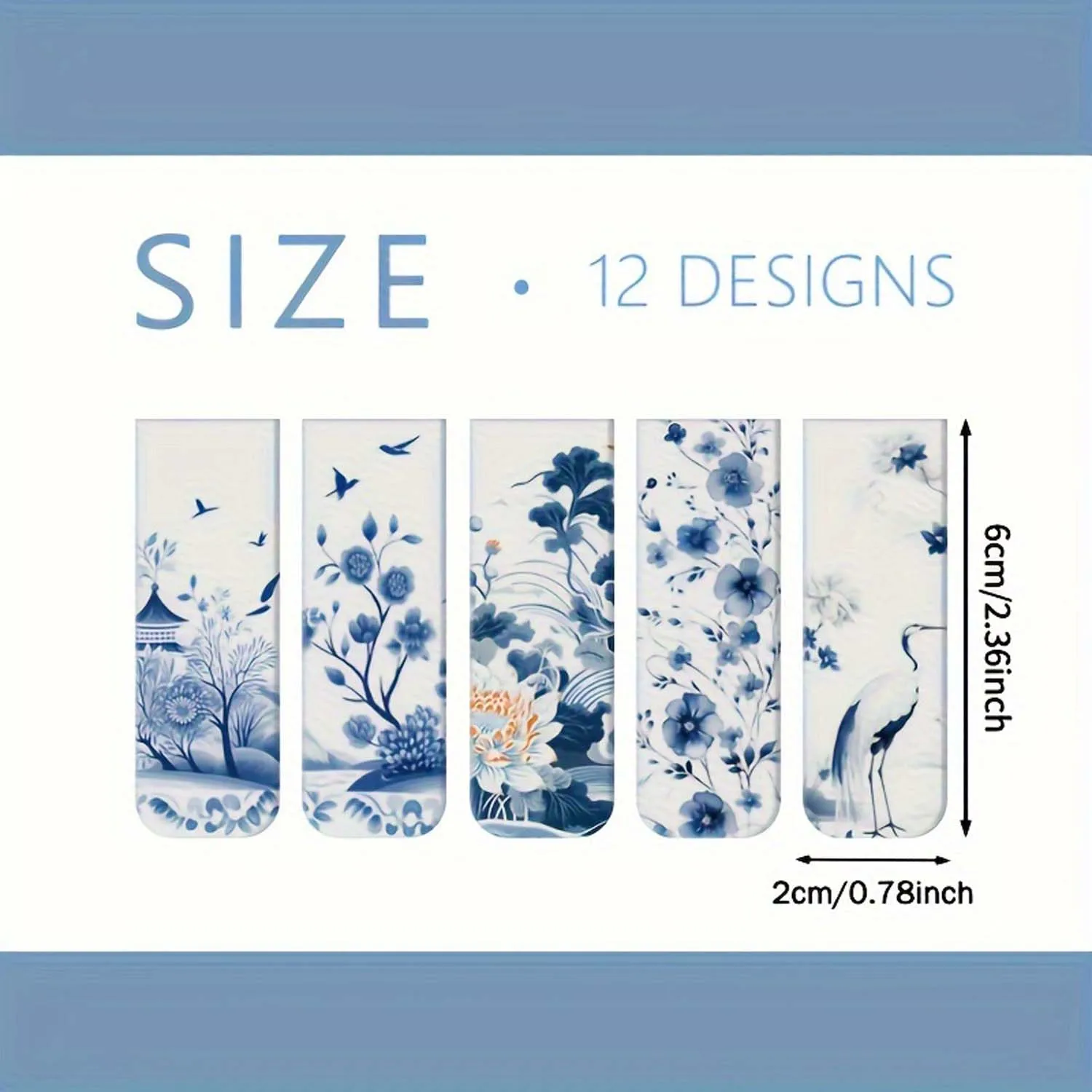 12 pcs blue and white porcelain style magnetic bookmarks with various patterns, magnetic reading bookmarks, page clipping marker image 6