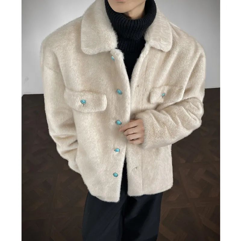 

Мужская зимняя куртка из искусственного меха с пуговицами, утепленная хлопком, молодежная, свободного кроя, короткая