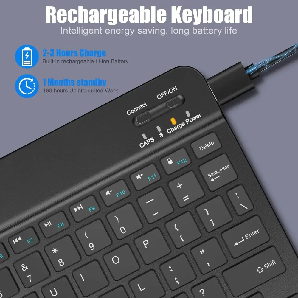 

Bluetooth-клавиатура для iPad 10-го поколения, iPad Pro 13, 12, 11, 10, 9, 8, 7 дюймов, iPad Air 13, iPad 11-го поколения, iPad Mini, планшетов Samsung, Xiaomi