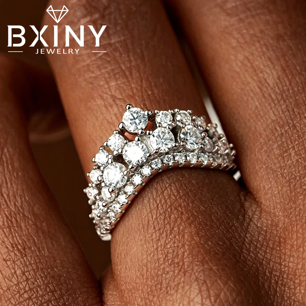 BXINY All Moissanite Vintage Victorian Princess Crown Ring 925 Sterling Silver For Women Diamond Wedding Band Fine Jewelry Gifts