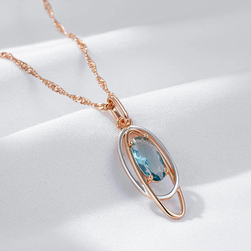 JULYDREAM-Colar Duplo Geométrico Oval Azul de Zircão para Mulheres, Jóias da Moda, Ouro e Prata, Acessórios Elegantes, 585