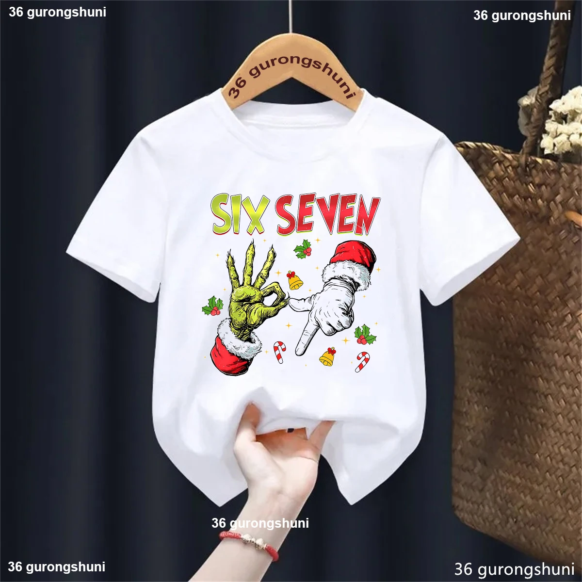 

Xmas Gift Shirt Funny Christmas Hands Six Seven 67 Meme Printed T Shirt Girls/Boys Short Sleeve T-Shirt Harajuku Shirt