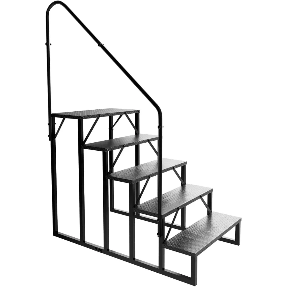 Pasos para vehículos recreativos con pasamanos, escalones para jacuzzi al aire libre, taburete de escalera de 5 escalones, escaleras para vehículos recreativos con panel antideslizante, escalones para spa, viajes