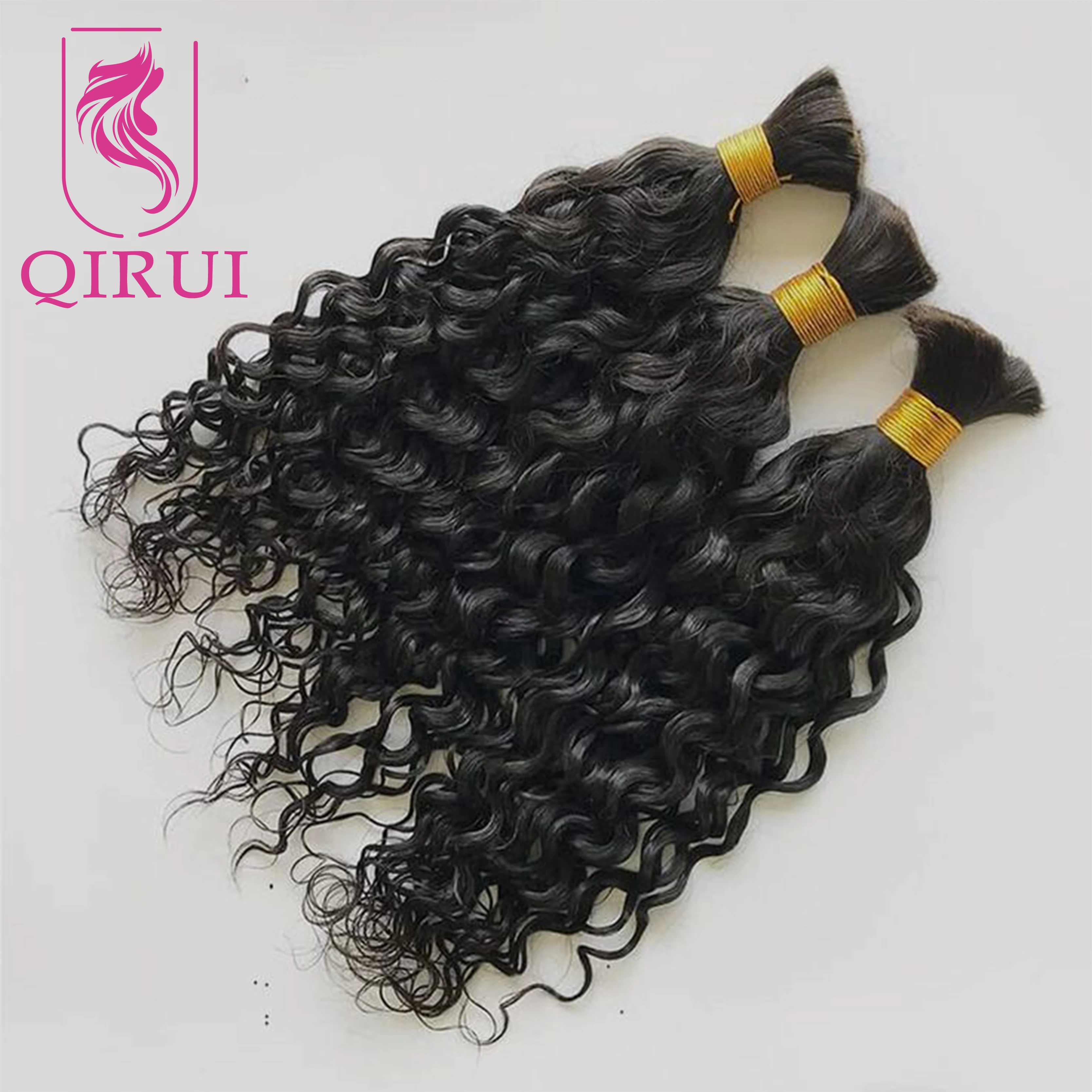 Bulk Braiding Human Hair Water Wave Bundles No Weft Wholesale Double Drawn Curly Bulk Human Hair For Braiding Color #2 #4