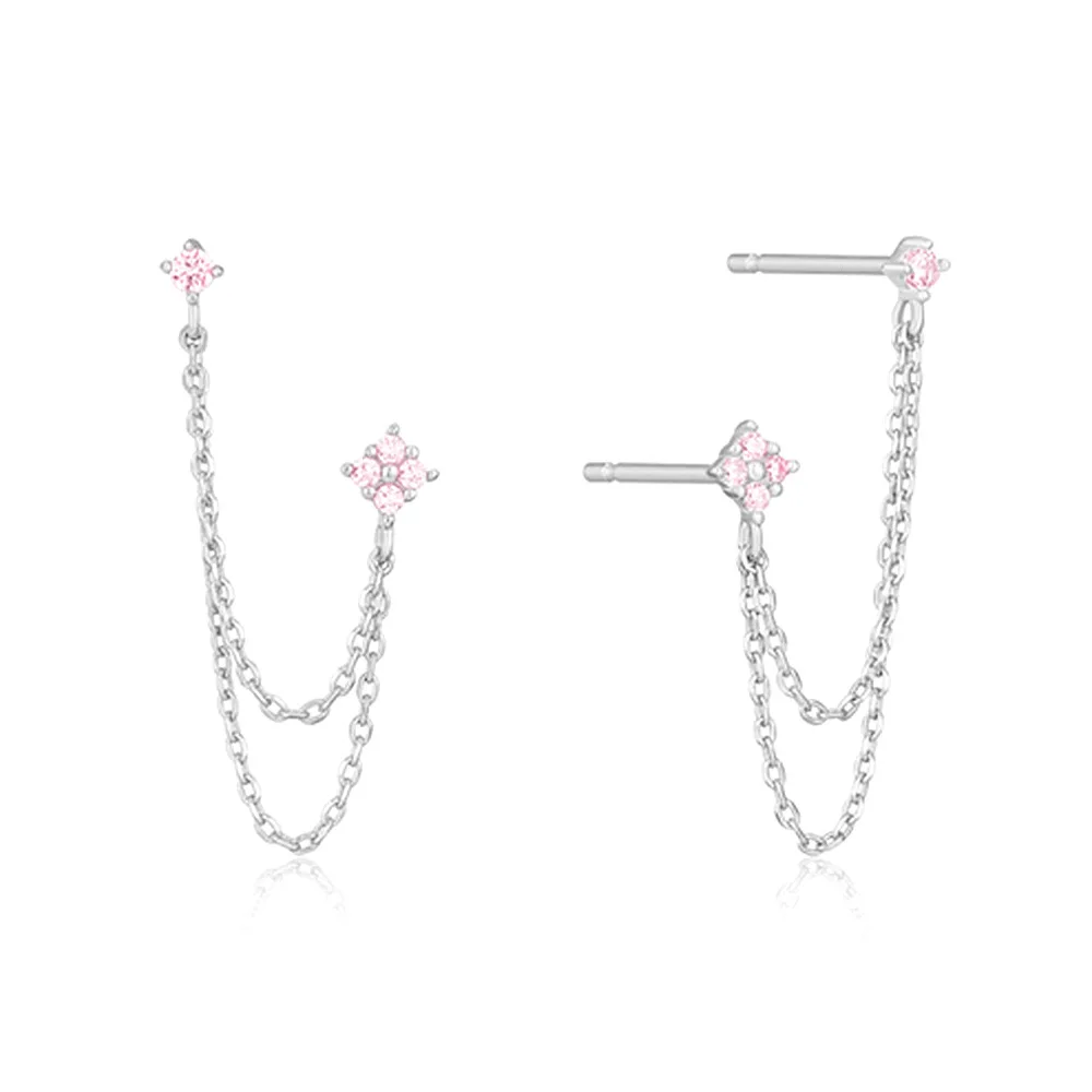 Huitan Double Ear Studs Tassel Chains Hanging Earrings for Women