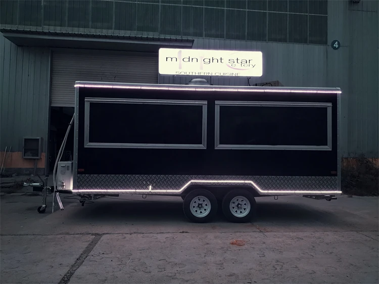 รถพ่วงบรรทุกอาหารแบบเคลื่อนที่สีเงินสำหรับระเบียงรถขายอาหารไอศกรีมหลากหลายรูปแบบ