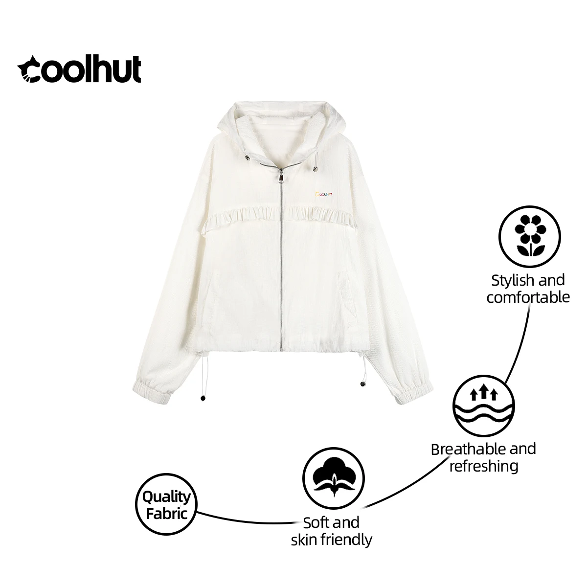 

COOLHUT Women's Vintage College Style Hooded Jacket Spring Loose Fit Drawstring Long Sleeve Casual Solid Color Lace Trim Coat
