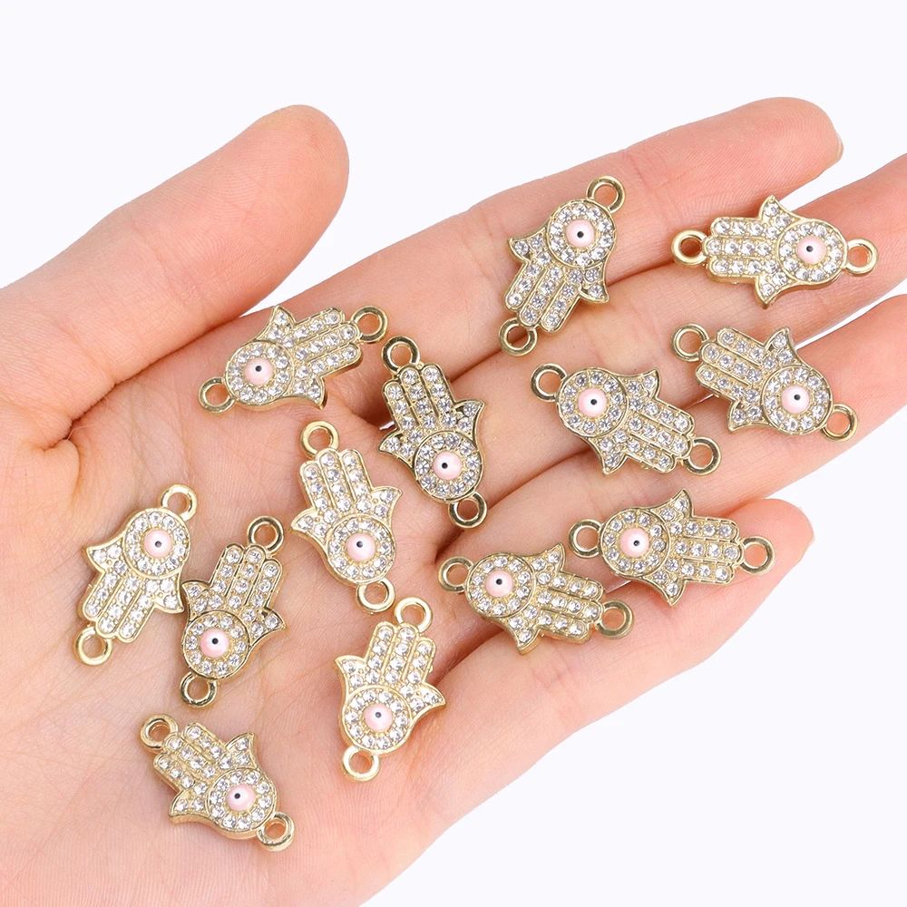 10Pcs Fashion Hand of Fatima Evil Eye Alloy Charms Bracelet Connectors Lucky Jewelry Making Handmade Findings Crafts Mixed Color
