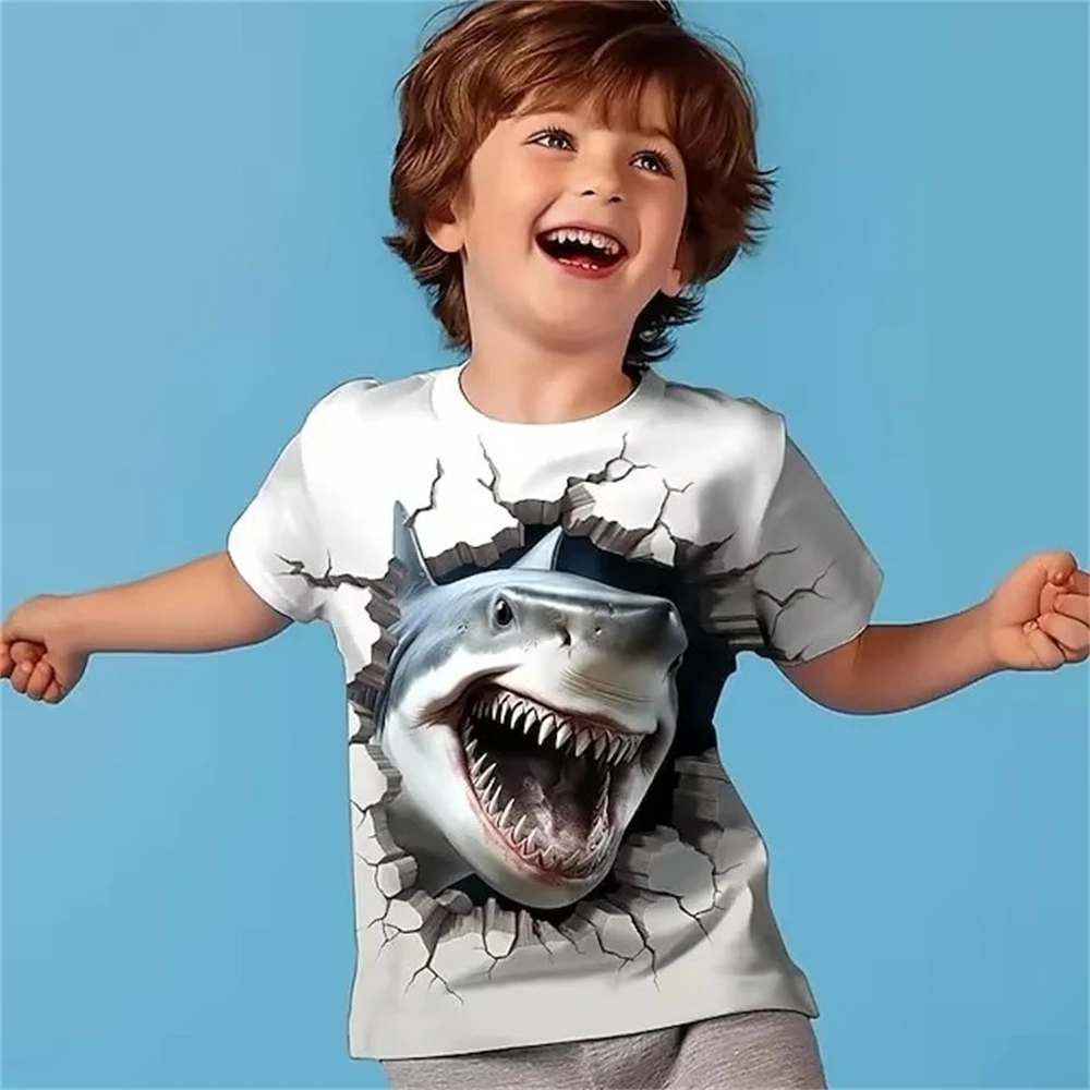 Kids Clothes Boys Tshirt Short Sleeve 3D Shark Print Children Summer Clothes Casual Stylish Round Neck Girl Clothes Top Shirts