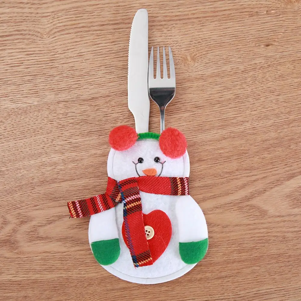 New Christmas Ornament Party Decorations Claus Santa Snowman Elk Tableware Holder Pockets Knife Fork Cover Cutlery Bag