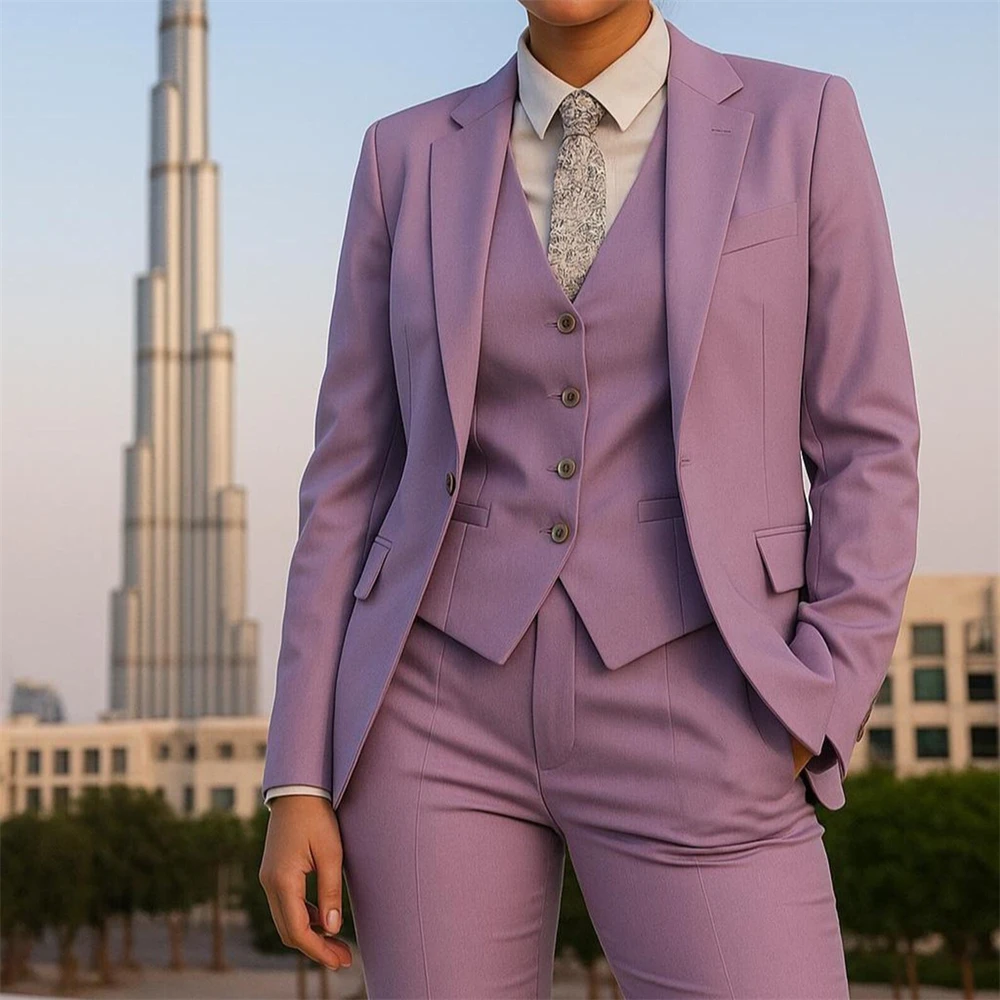 Women’s Lavender 3-Pcs Suit Tailored Peak Lapel Blazer Waistcoat & Trousers Elegant Formal Wedding Suit Set (Jacket+Vest+Pants)