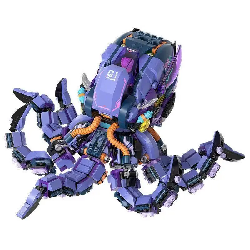Idea Animal Mecha Abyssal Predator Building Block Robot Mech Model Octopus Steam Construction Brick Figures Toys Collection