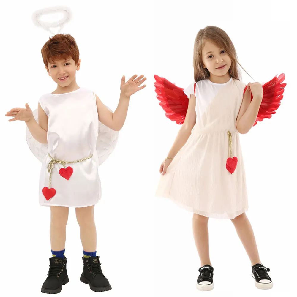 Umorden Kids Child God Goddess of Love Cupid Costume for Boys Girls Valentine's Day Costumes Fancy Dress Hearts Belt Wings