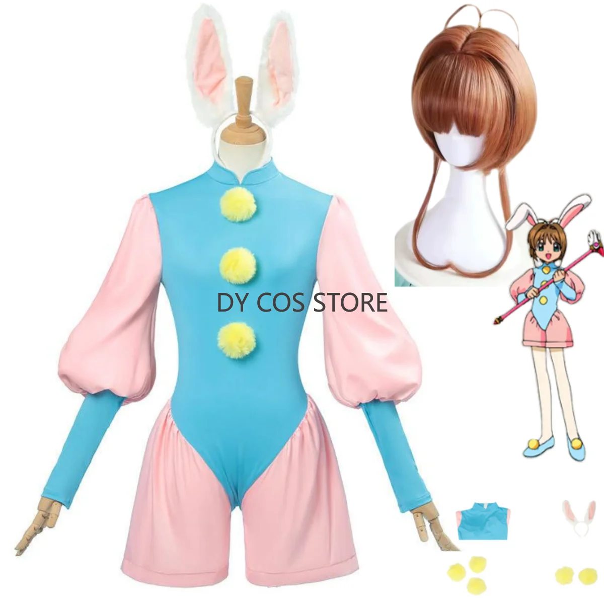 

Anime Cardcaptor Sakura Kinomoto Sakura Cosplay Costume Rabbit Jumpsuits Uniform Wig Woman Sexy Cute Halloween Christmas Suit