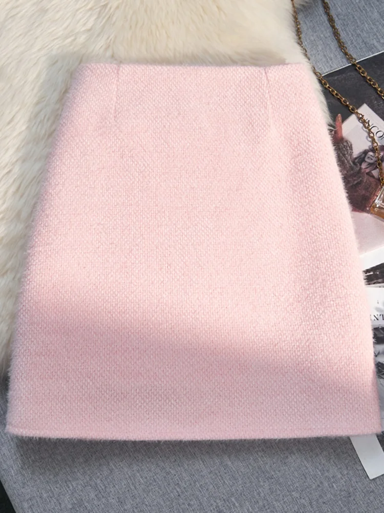 SMTHMA Woolen Skirt For Women New Autumn Winter Small Fragrance Style Slimming A-line Short Skirt