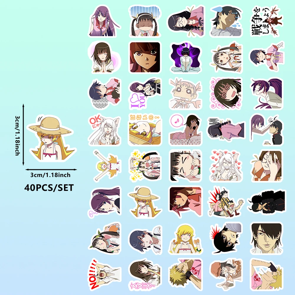 Imagen 6: 40 Piezas de Bakemonogatari Serie de Anime Mercancía Meme Pegatinas Pegatinas Decorativas para Laptops, Cuadernos y Libros