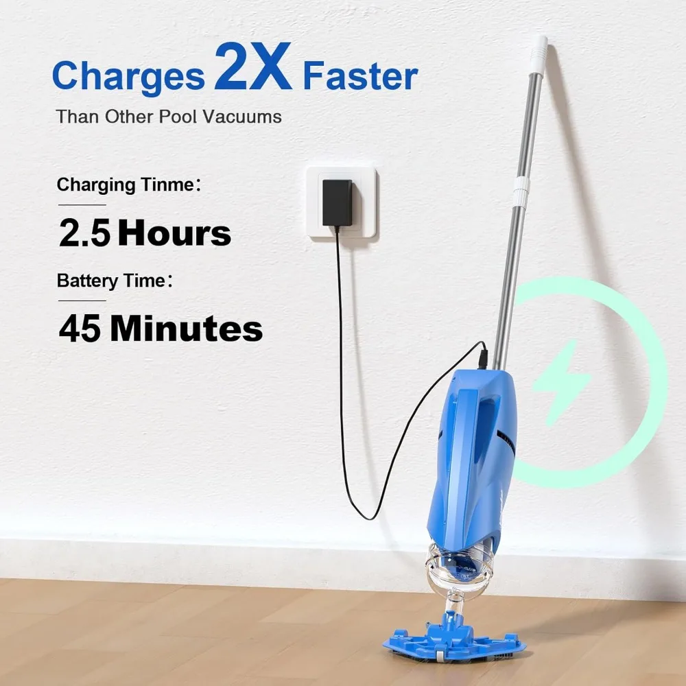 Pool Vacuum for Above Ground Pool: Cordless Handheld Pool Vacuum w/Telescopic Pole, Rechargeable Swimming Pool Cleaner