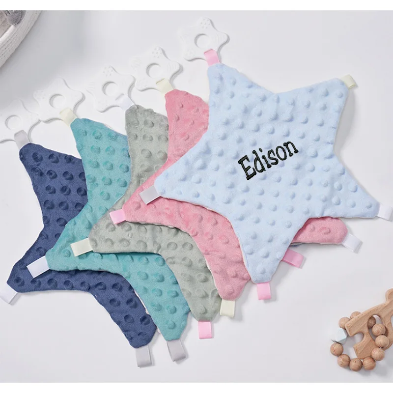 

Customized Baby Name Comforting Napkins, Nibbling And Soothing Sleep, Five Pointed Star Shaped Bean Plush With Gum For Play