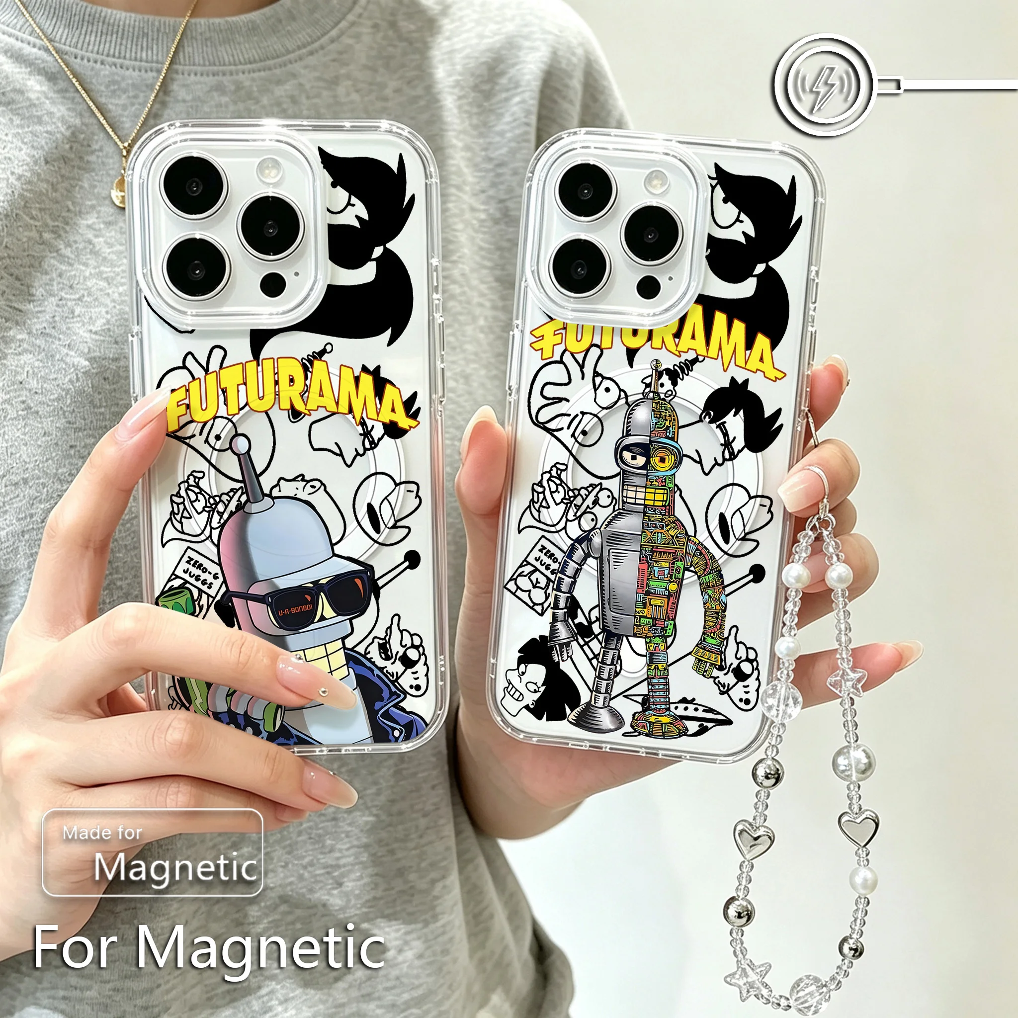 Fuuny Futuramas Benders Magnetic Phone Case for iPhone 18 17 16 15 14 13 12 11 8 7 Air Plus Pro Max X XR XSMax Soft Clear Tpu