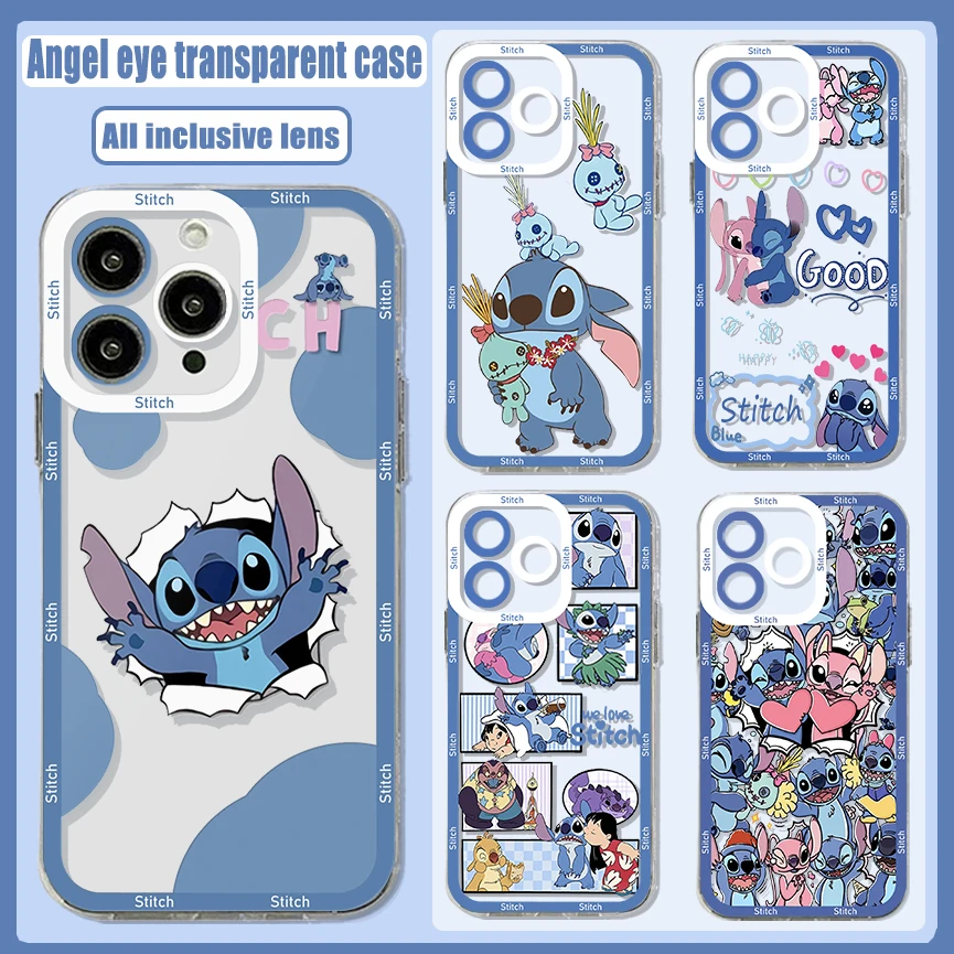 Cute Cartoon Disneies Stitch Phone Case for Samsung A71 A53 A50 A52 A52S A72 A71 A22 A20 A30 4G 5G Clear Couple Back Cover Funda