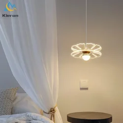 Platillo volador nórdico moderno, lámparas LED colgantes, dormitorio, comedor, mesita de noche, lámparas de techo, decoración de sala de estar, luces colgantes de flores