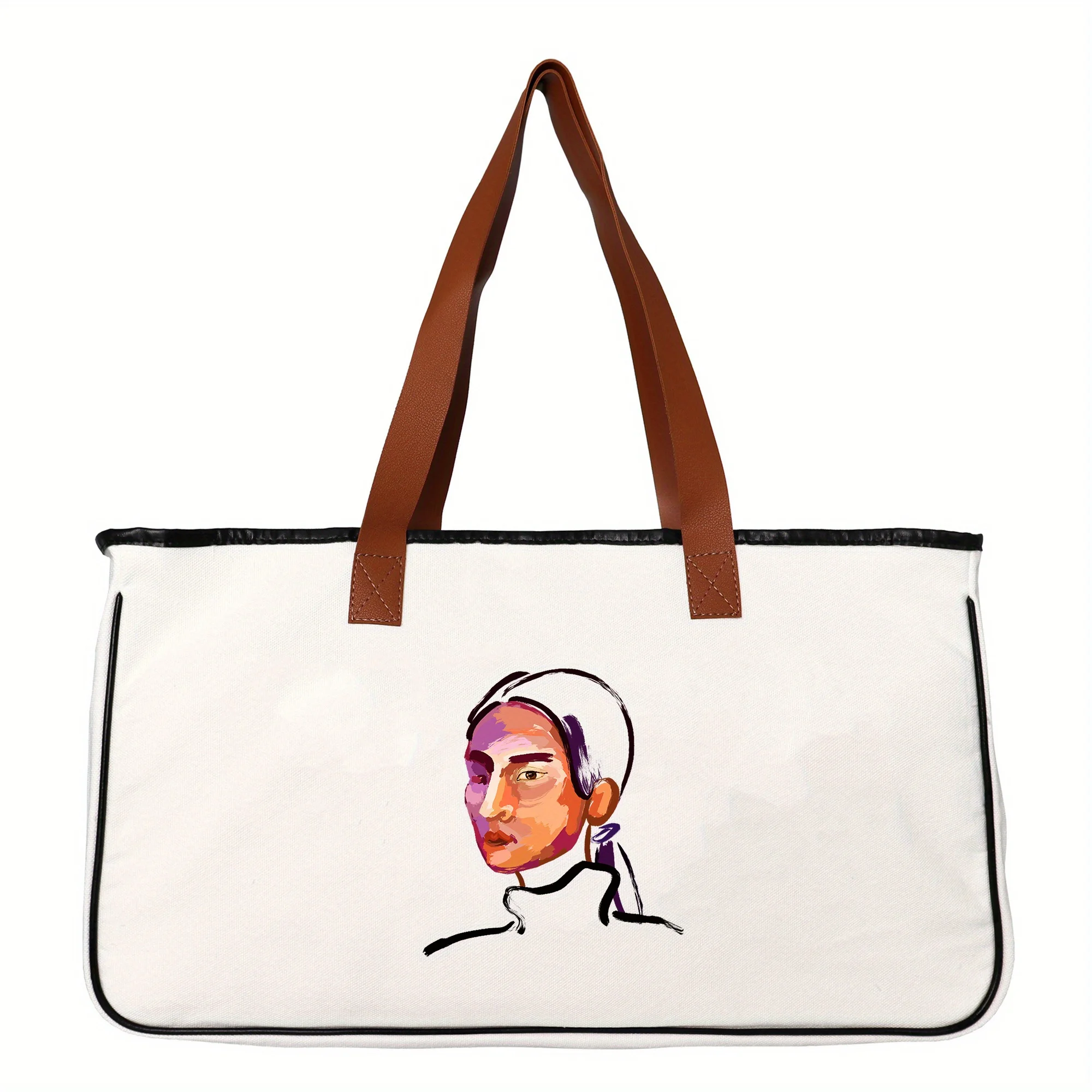 Abstract Oil Painting Character Print Tote Bag Large Capacity Gift Bag Fashion Tote Bag for Women for Shopping Trip Beach School