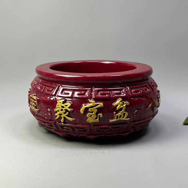 Wholesale Feng Shui Wealth-attracting Treasure Bowl Ornament, Ancient Style Home Living Room Table Decoration, Red Gift for Stor