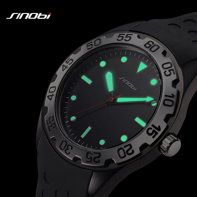 SINOBI Fashion Men\'s Sports Watches Luminous 43mm Dial Arabic Numerals Stainless Steel Case Waterproof Men\'s Wristwatch Clock