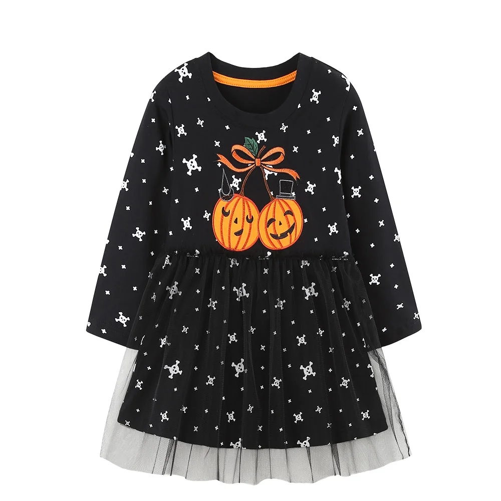 Jumping Meters Pumpkin Hot Halloween Prinzessinnenkleid für Mädchen, 2–7 Jahre, Kleinkindkleidung mit Kürbis-Taschen und Blumen, Kinderkleider – Detail 2