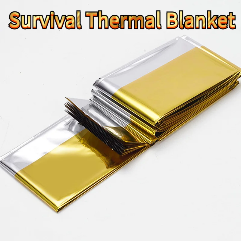 Koc ratunkowy bardzo duży, wytrzymały (12um), 130/140/160x210cm, dwustronny koc termiczny na zewnątrz〔YY33〕