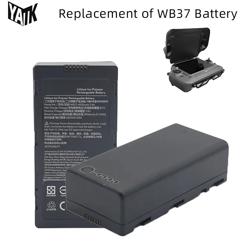 

Repalcement for DJI WB37 Remote Controller Battery 7.6V 4920mAh for Phantom 4 RTK MG-1P T10 T16 T20 T30 FPV CrystalSky Monitor