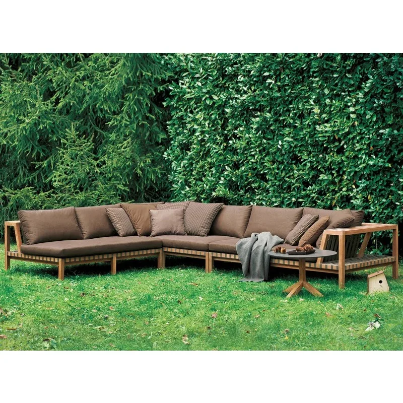 Outdoor sofa courtyard solid wood rattan waterproof sunscreen single balcony Nordic