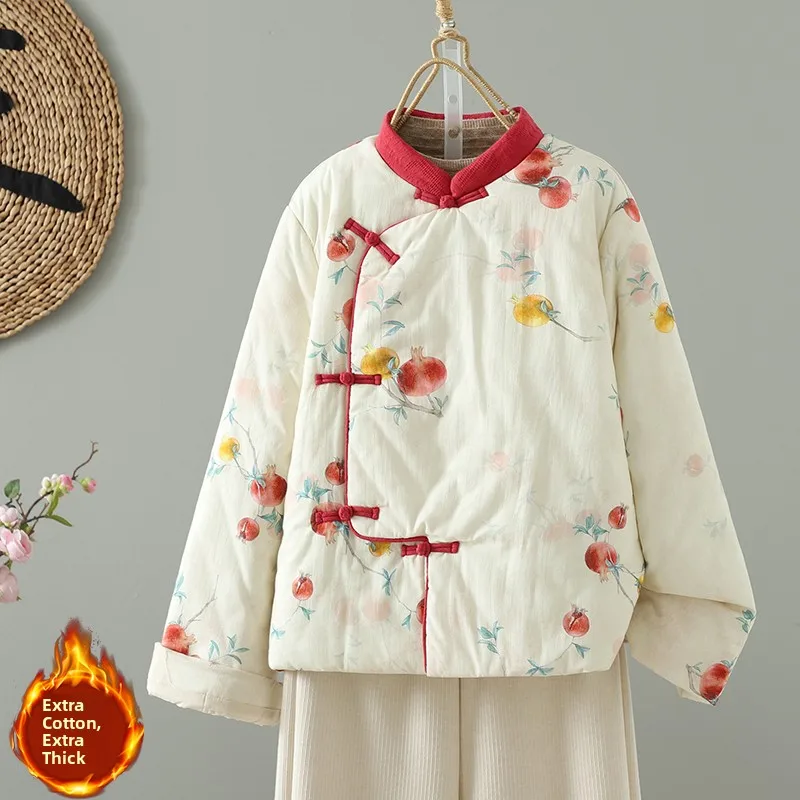 

Элегантная хлопковая куртка с цветочным принтом, универсальная, в стиле ретро, для любого возраста, стройнящая, осенне-зимняя, в художественном национальном стиле, тонкое хлопковое пальто